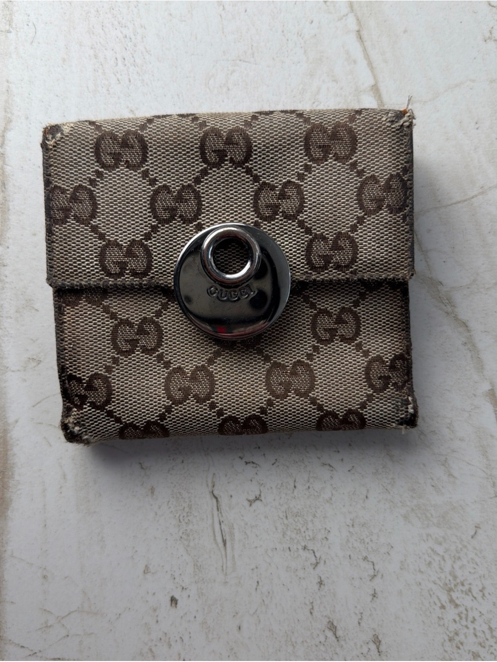 Gucci Brown & Beige Monogram Canvas Snap Card Holder